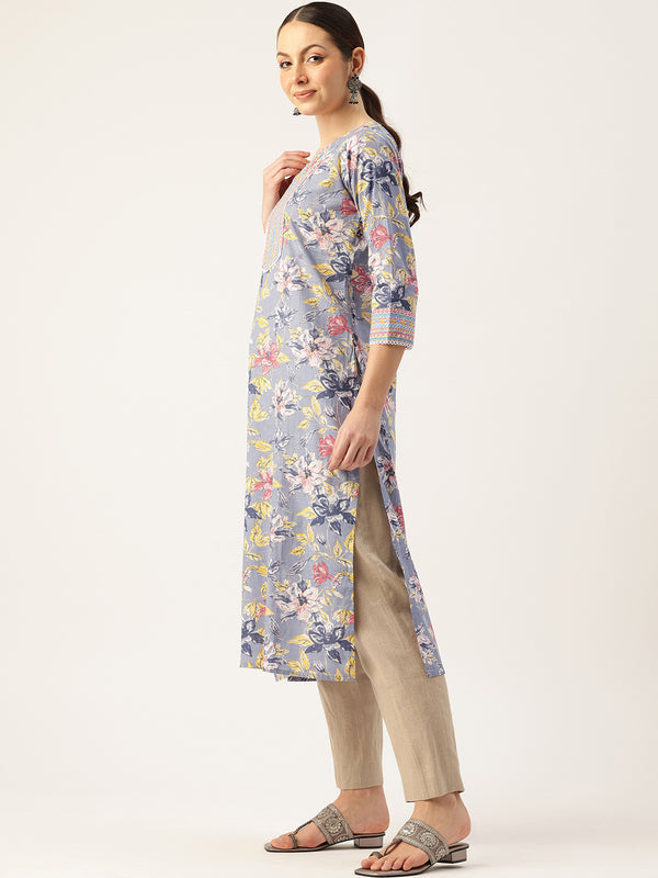 Empress Long Kurta for Women - V-Cut Neckline with 3/4 Sleeves