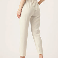 Cream Linen Trouser - Ankle-Length Pant , Partially Elasticated ,Double Pockets