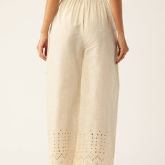 Beige Palazzos | Embroidered Elegnace With Elastic Waist & Single Pocket