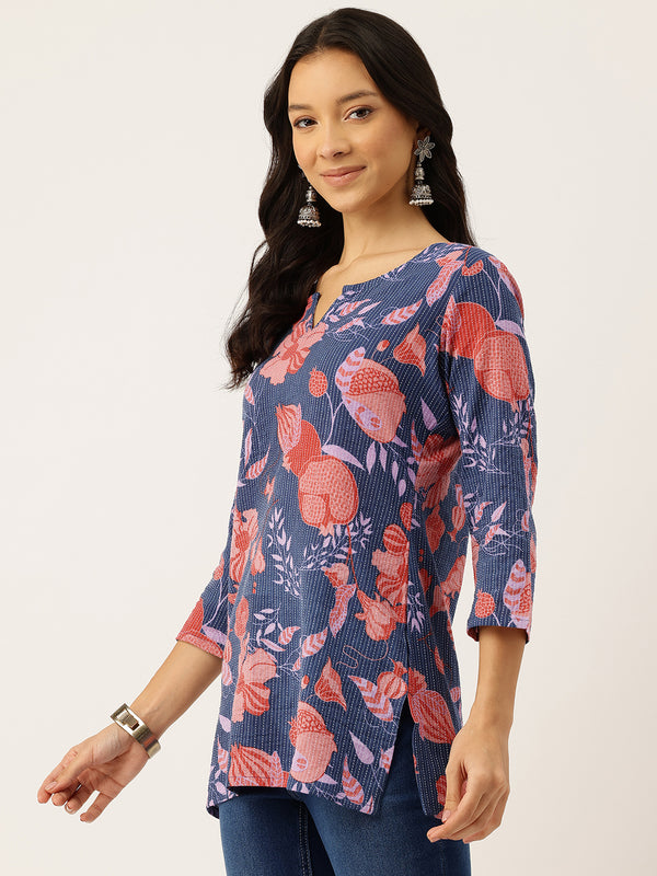 3/4 Sleeve Round Neck Vcut top BLue1 Colour