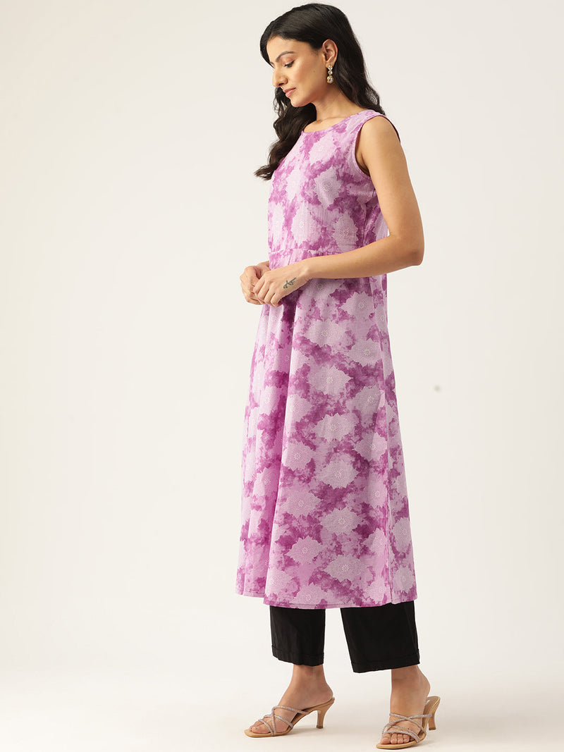 Cotton Printed Sleeveless Straight Long Kurti