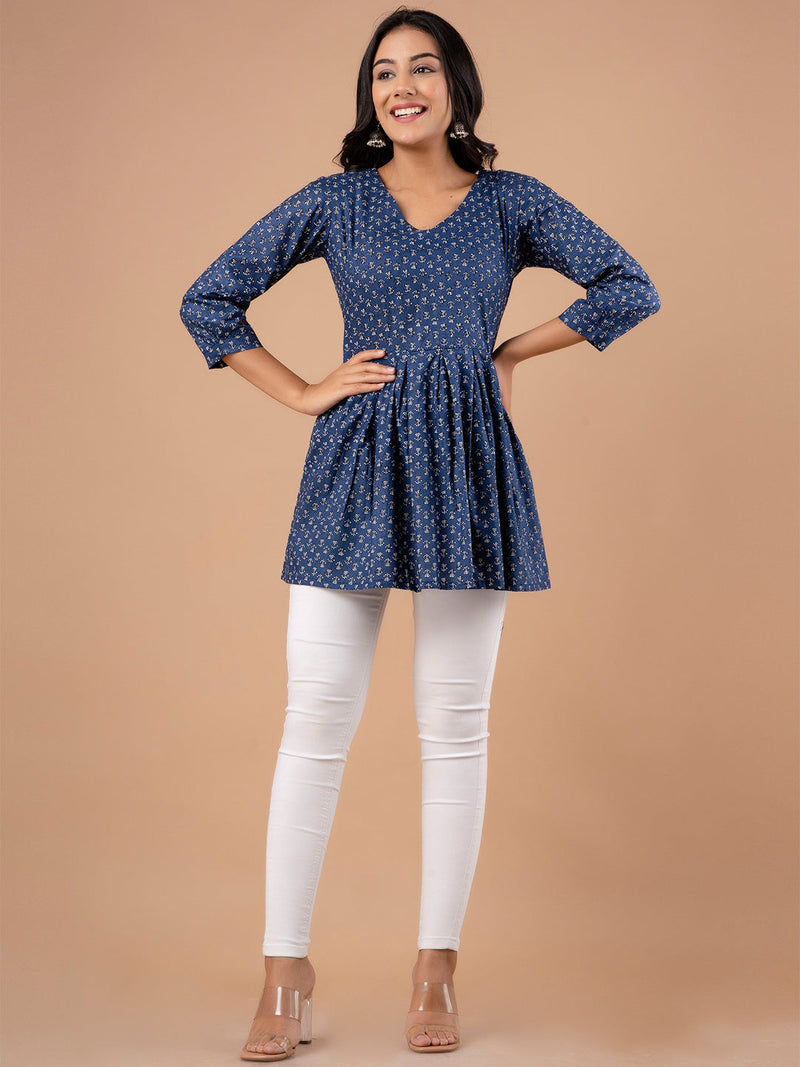 Ethnic Motifs Printed Gathers Cotton Tunic
