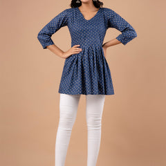 Ethnic Motifs Printed Gathers Cotton Tunic