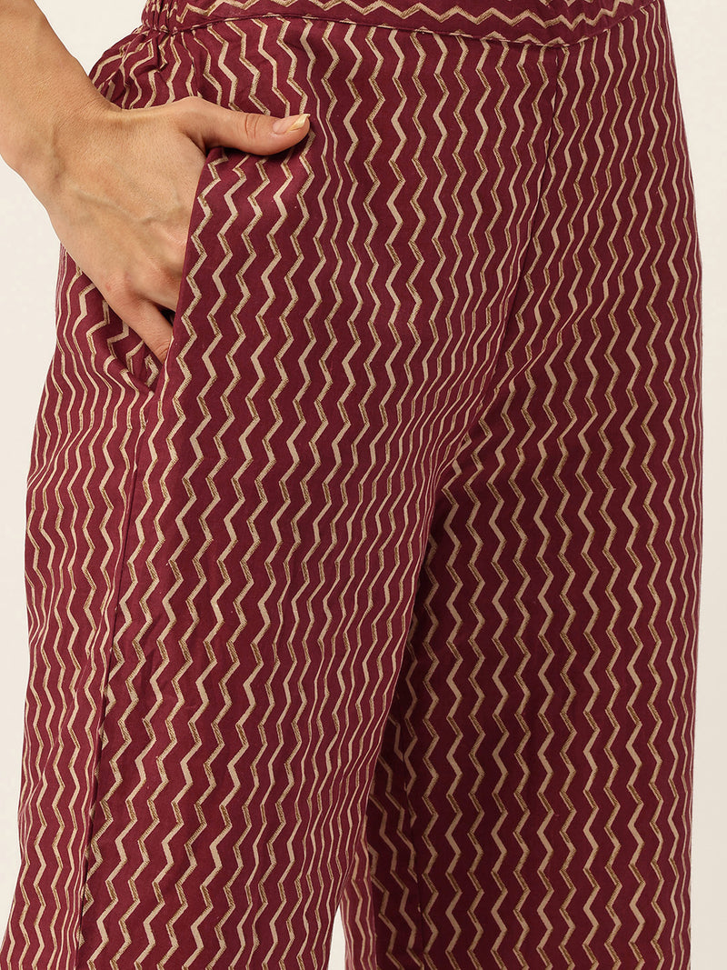 Round V-Cut Neck 3-Piece Kurta Set with Ankle-Length Pants & Full-Length Dupatta (Size S-XXL).