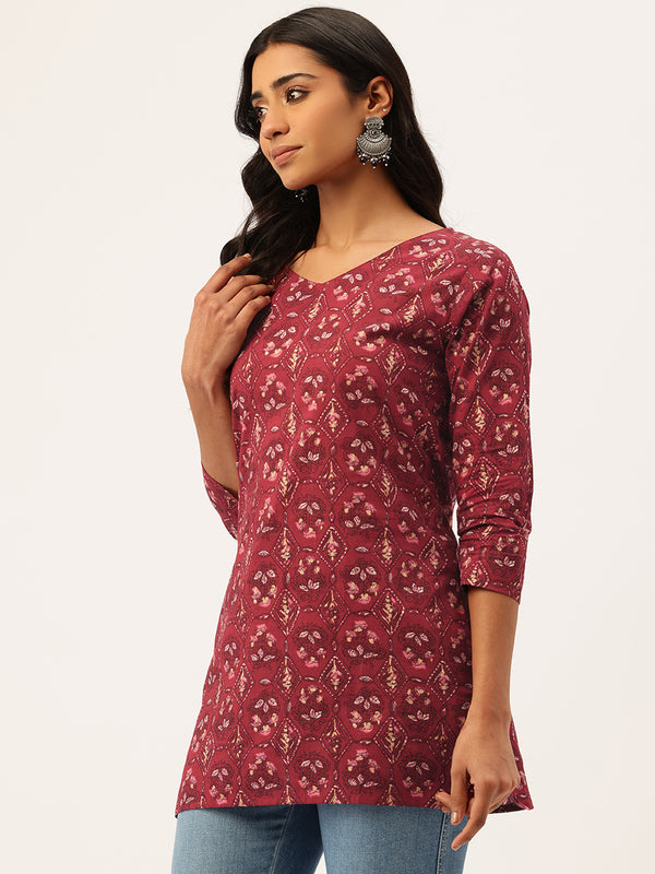 V-Neck 3/4 Sleeve Short Kurti for Women - Tailored Fit & Chic Design