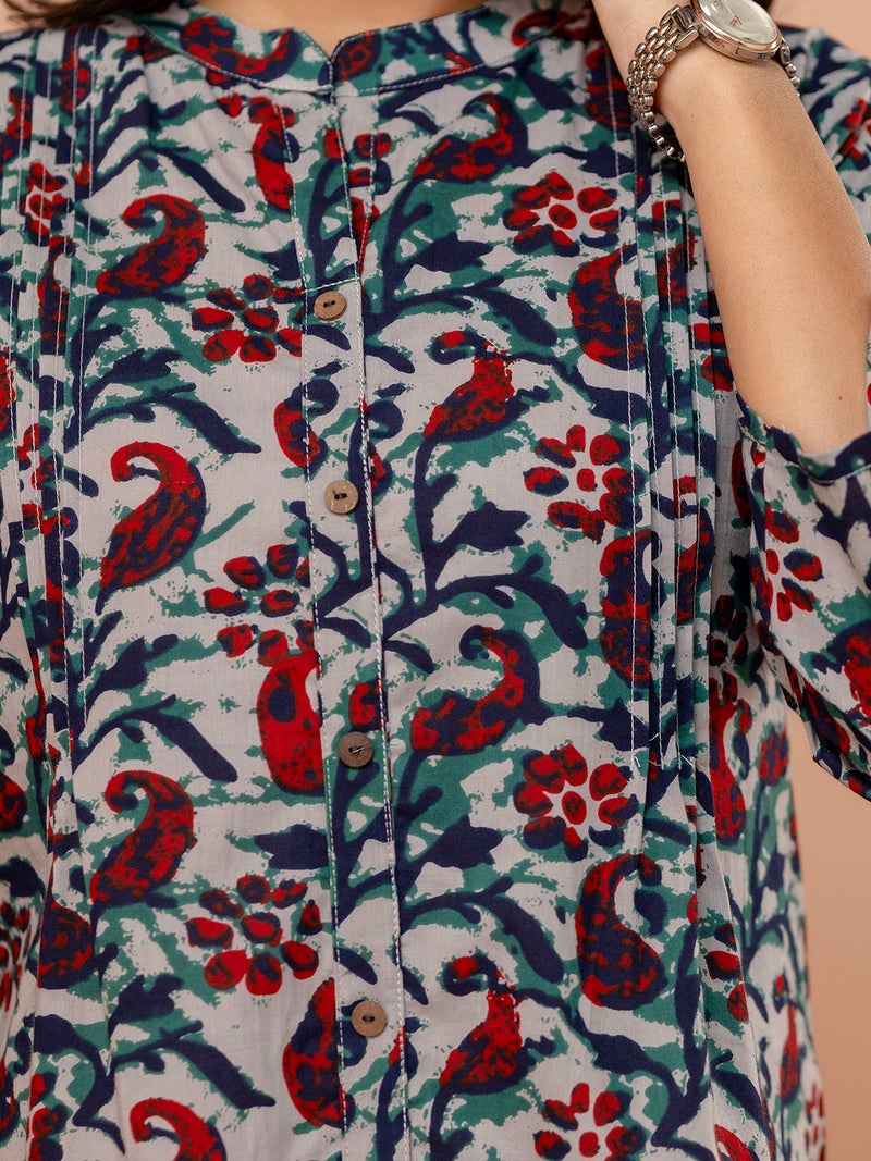 Elegant Mandarin Collar Printed Tunic – Stylish & Comfortable, Sizes