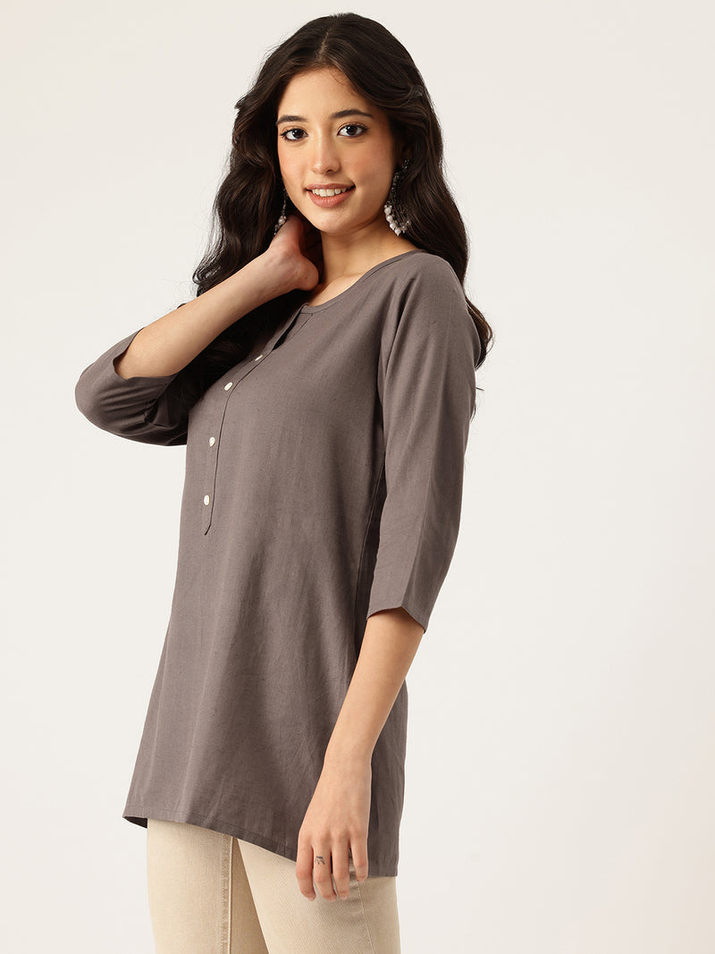 Elegant Short Kurti for Women –Button Detailing & 3/4 Sleeves | Round Neck |