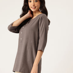 Elegant Short Kurti for Women –Button Detailing & 3/4 Sleeves | Round Neck |