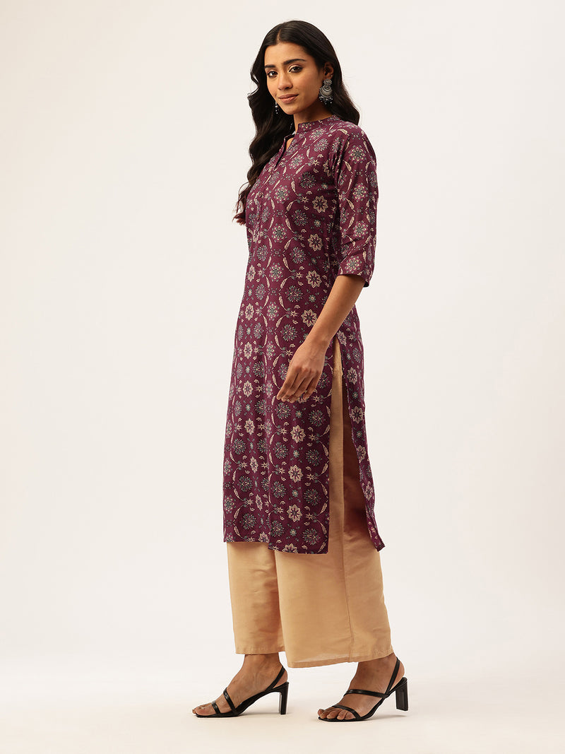 Graceful Long Kurta with 3/4 Sleeves and Button accents A Perfect Fusion of Comfort and Style