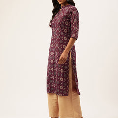 Graceful Long Kurta with 3/4 Sleeves and Button accents A Perfect Fusion of Comfort and Style
