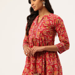 Peplum Hem TOP for Women - Mandarin Collar with V-Cut & 3/4 Sleeves