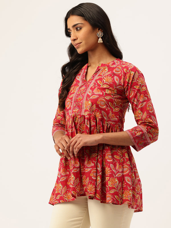 Peplum Hem TOP for Women - Mandarin Collar with V-Cut & 3/4 Sleeves