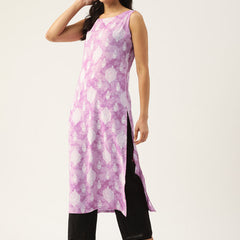 Cotton Boat Neck Sleeveless Straight Kurti