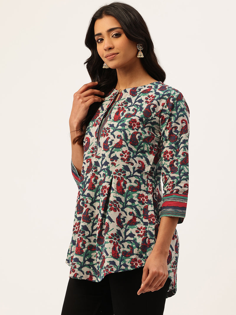 Inner Yoke Short Kurti for Women - Button Detail & 3/4 Sleeves