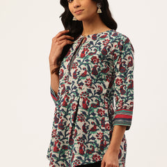 Inner Yoke Short Kurti for Women - Button Detail & 3/4 Sleeves