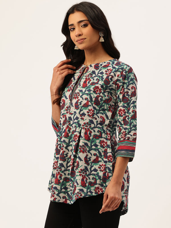 Inner Yoke Short Kurti for Women - Button Detail & 3/4 Sleeves
