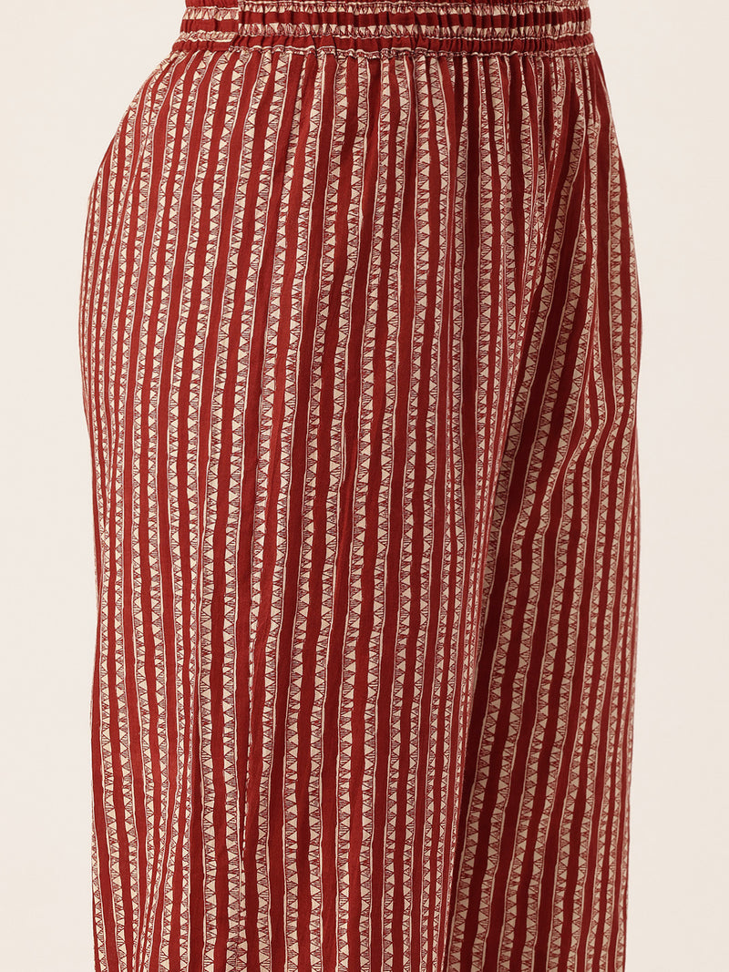 Bodered V-Neck 3-Piece Kurta Set with Ankle-Length Pants & Full-Length Dupatta (Size S-XXL).