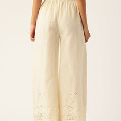 Beige Palazzos | Embroidered Elegnace With Elastic Waist & Single Pocket