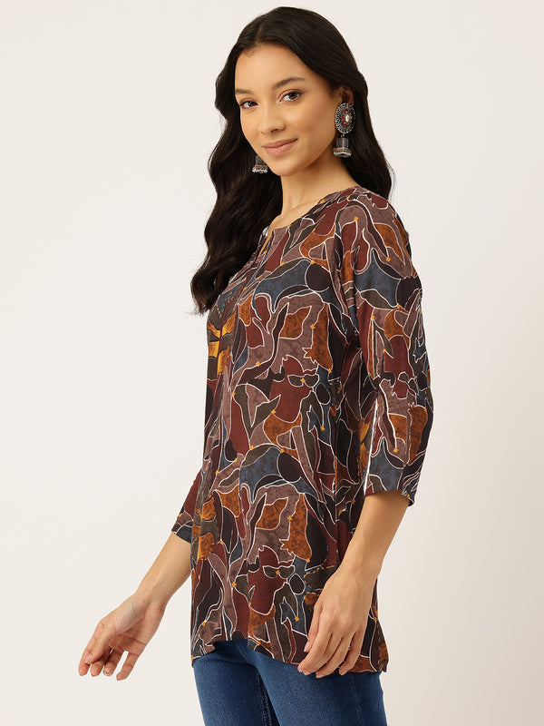 3/4 Sleeve Round Neck Vcut top Multi Colour