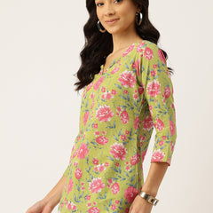 3/4 Sleeve Round Neck Vcut top Green Colour