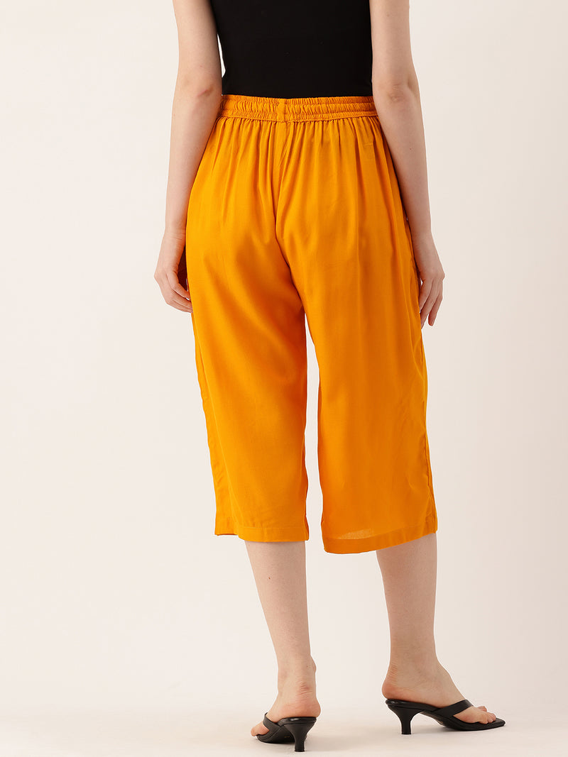 Women's Culottes | Calf-Length Pants with Double Pockets & Elastic Waistband