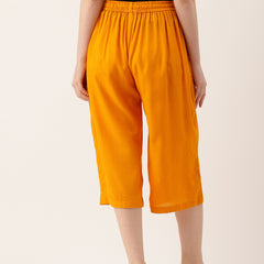 Women's Culottes | Calf-Length Pants with Double Pockets & Elastic Waistband