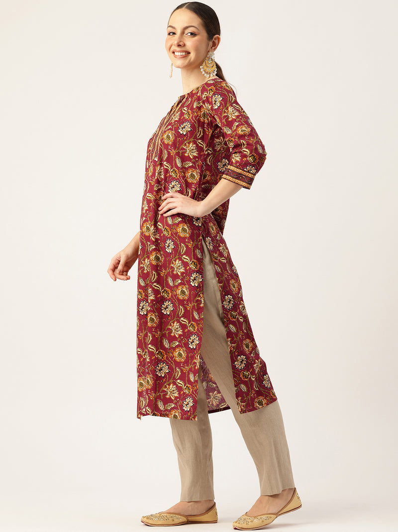 Empress Long Kurta for Women - V-Cut Neckline with 3/4 Sleeves