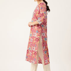 Empress Long Kurta for Women - V-Cut Neckline with 3/4 Sleeves