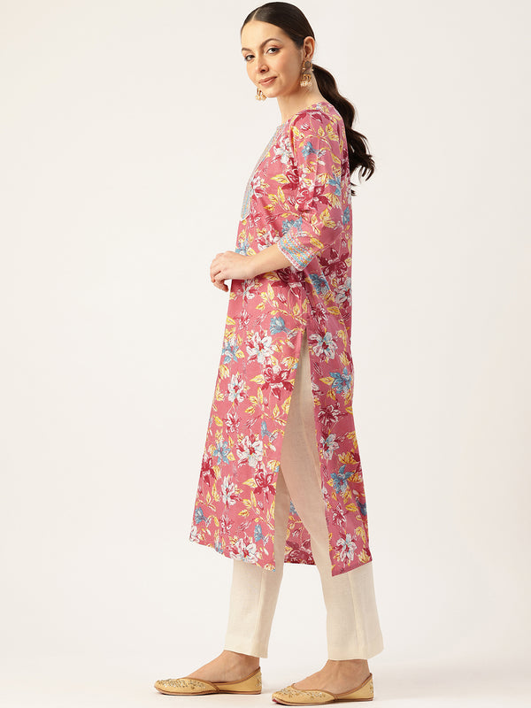 Empress Long Kurta for Women - V-Cut Neckline with 3/4 Sleeves