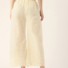Beige Palazzos | Embroidered Elegnace With Elastic Waist & Single Pocket