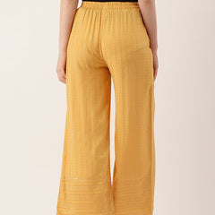 yellow Yellow Embroidered Cotton Palazzos–Elastic Waist & Ankle-Length with Side Pocket