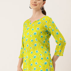 3/4 Sleeve Round Neck Vcut top Green1 Colour