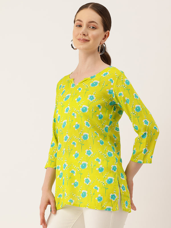 3/4 Sleeve Round Neck Vcut top Green1 Colour