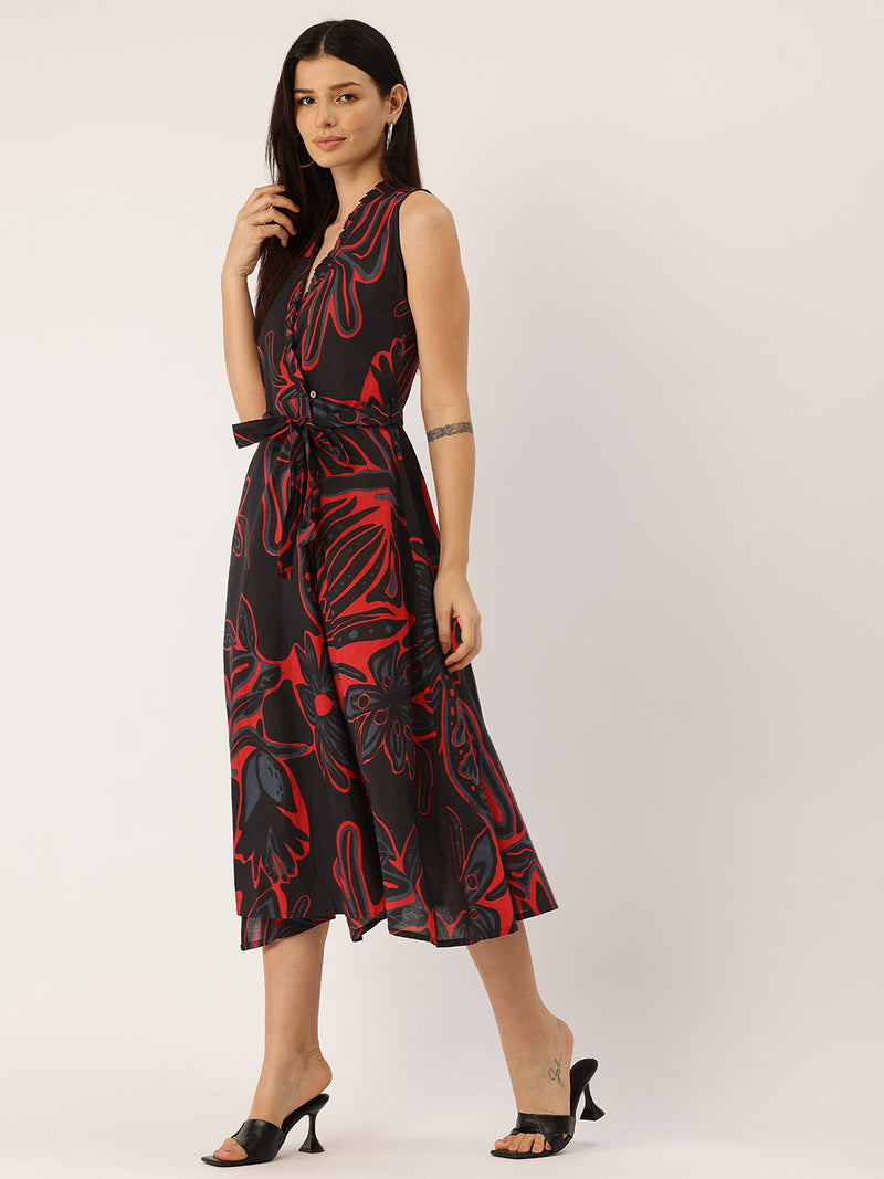 Floral Wrap Angrakha Dress – Lightweight Sleeveless Cotton Perfection
