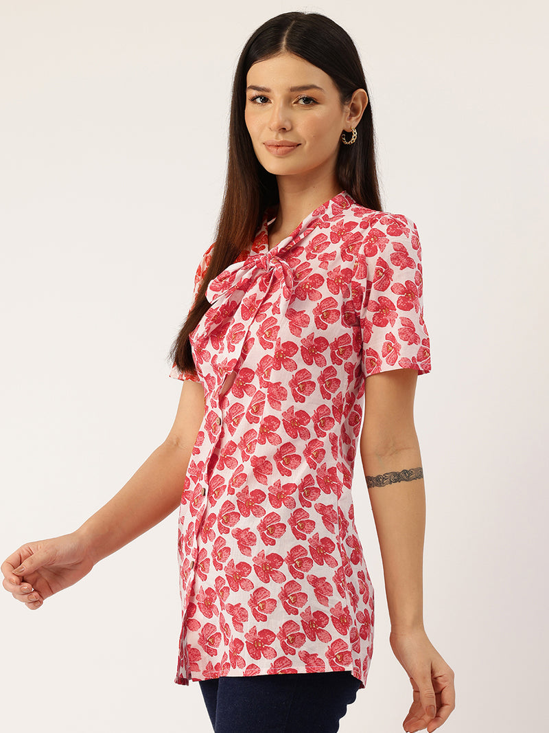 Elegant Bow Collar Cotton Shirt for Women - Stylish & Comfortable