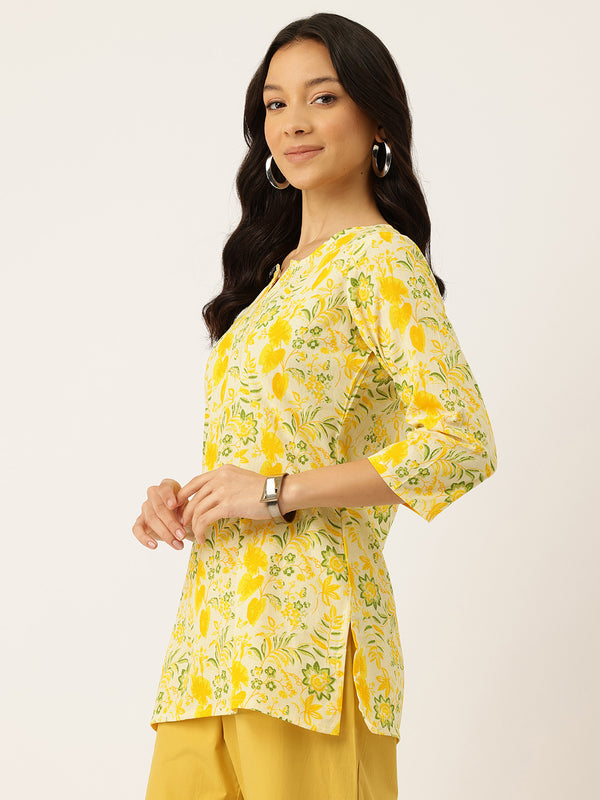 3/4 Sleeve Round Neck Vcut top Yellow Colour