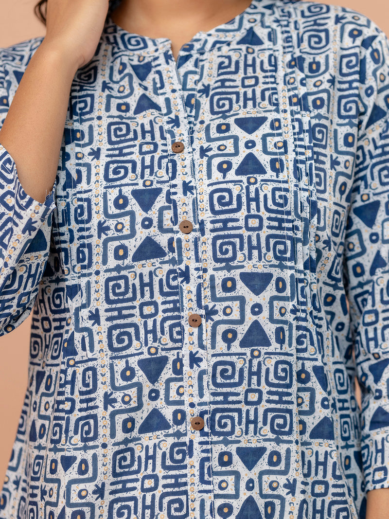 Elegant Mandarin Collar Printed Tunic – Stylish & Comfortable, Sizes