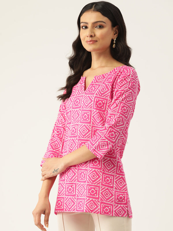 Cotton Printed V-Neck Short Kurti