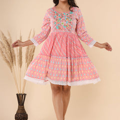 Cotton Printed Pink Floral Dress
