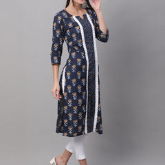 Women Blue Printed Straight Fit Kurti