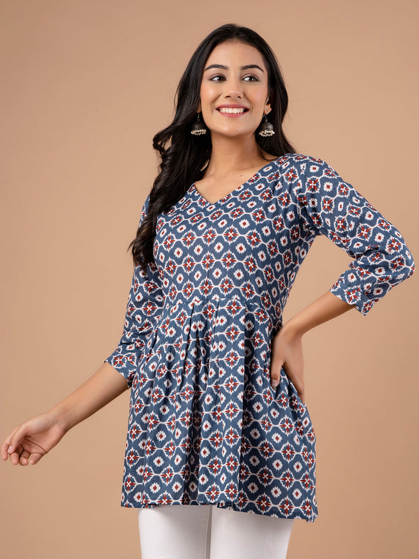 Printed Cotton Grey Peplum Tunic