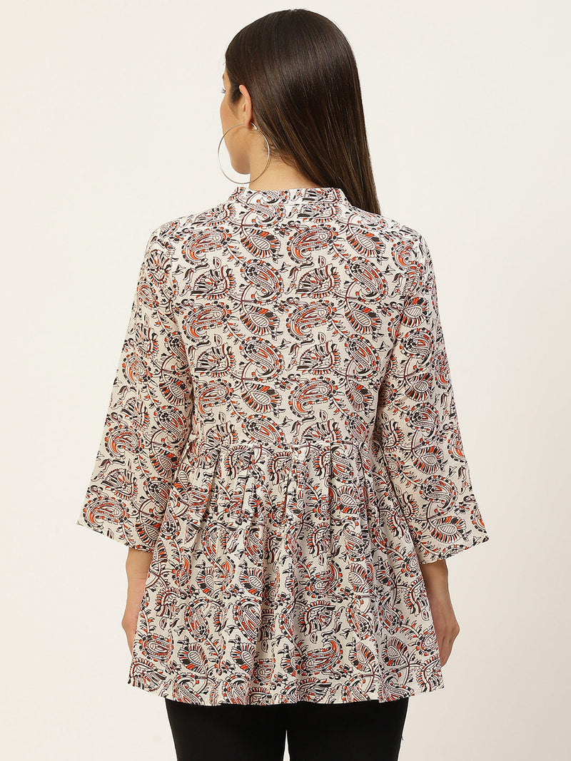 Women White Pleated A-Line Designer Short Kurti