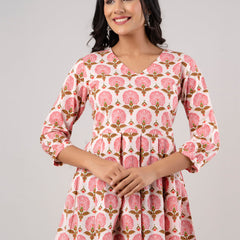 Printed Cotton Pink Peplum Tunic