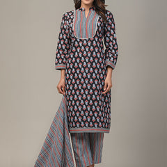 Cotton Printed Black Kurta Set with Dupatta