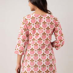 Women Pink Cotton Printed Short Kurti