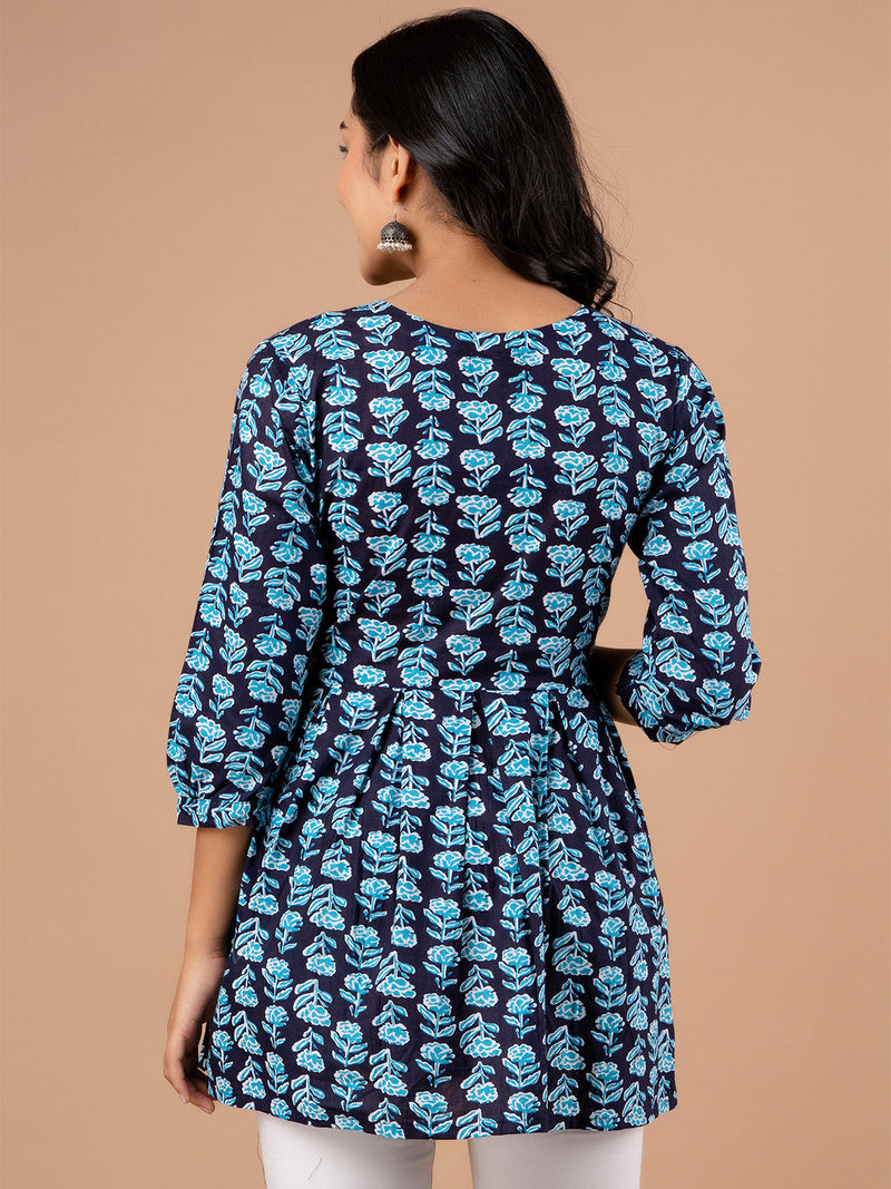 Printed Cotton Blue Peplum Tunic