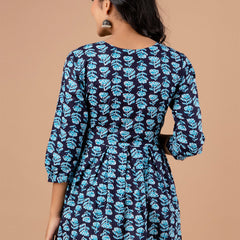 Printed Cotton Blue Peplum Tunic
