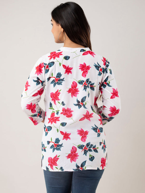 Women Printed White Straight Fit Short Tunic