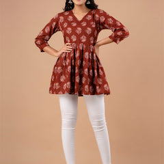 Printed Cotton Rust Peplum Tunic