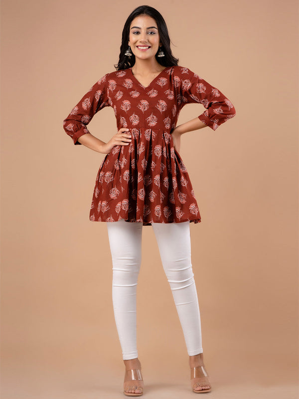 Printed Cotton Rust Peplum Tunic